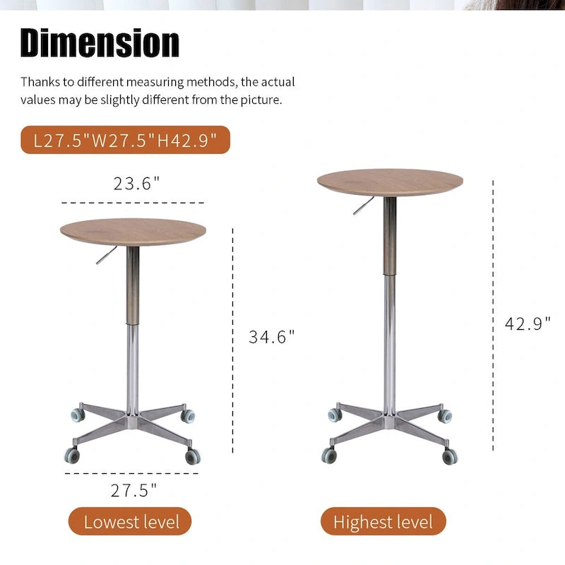 Adjustable Height Bar Table with 360° Swivel - Aluminum Base (24")