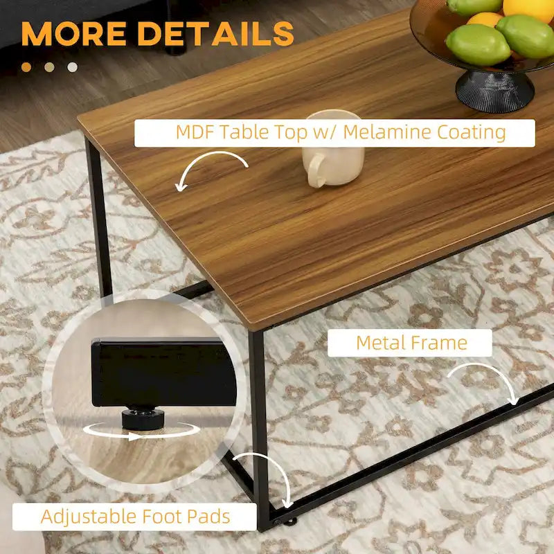 Industrial Coffee Table Set With Metal Frame & Adjustable Foot Pads