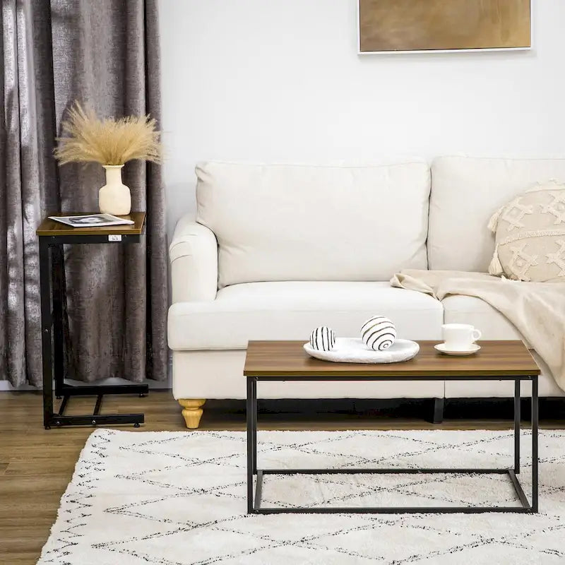 Industrial Coffee Table Set With Metal Frame & Adjustable Foot Pads