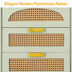 Green Wood Nightstand with Rattan Accents - 3 Drawer (20")