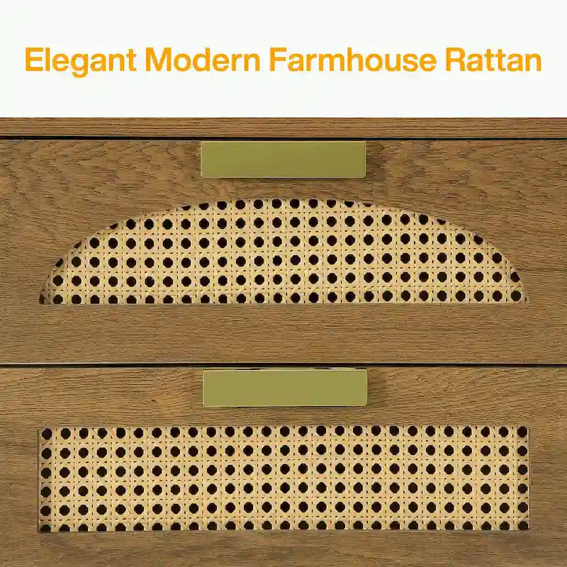 Green Wood Nightstand with Rattan Accents - 3 Drawer (20")