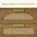 Green Wood Nightstand with Rattan Accents - 3 Drawer (20")