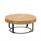 Modern Round Coffee Table Wooden Carving Pattern Coffee Table with Metal Legs for Living Room Reception Room Office ,Black