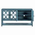 Natural Wood Console Table with Mirrored Doors - Acacia Legs