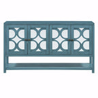 Natural Wood Console Table with Mirrored Doors - Acacia Legs