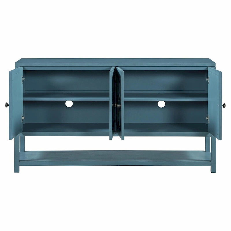 Natural Wood Console Table with Mirrored Doors - Acacia Legs