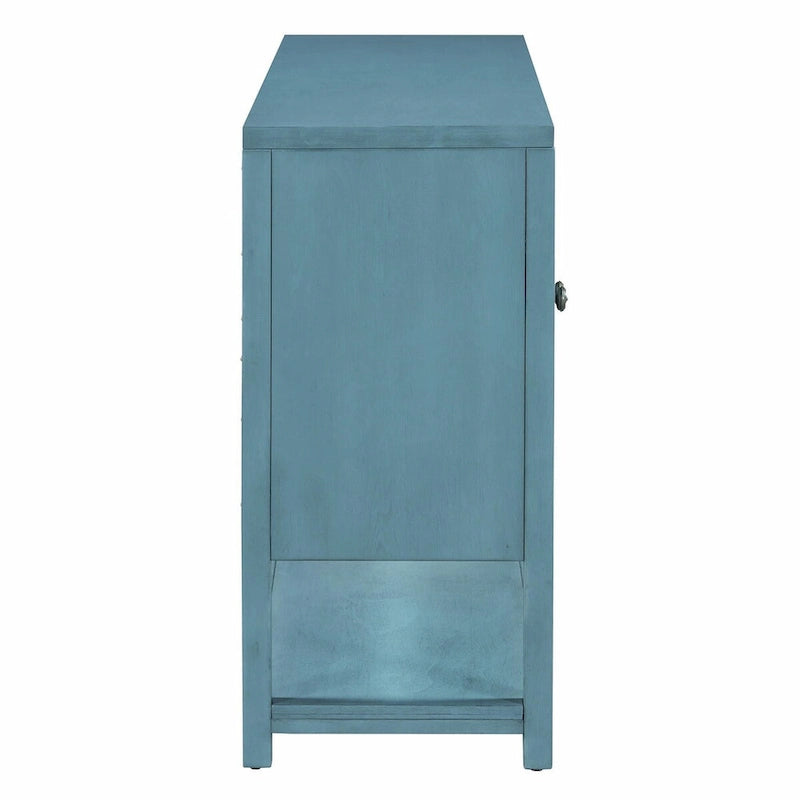 Natural Wood Console Table with Mirrored Doors - Acacia Legs