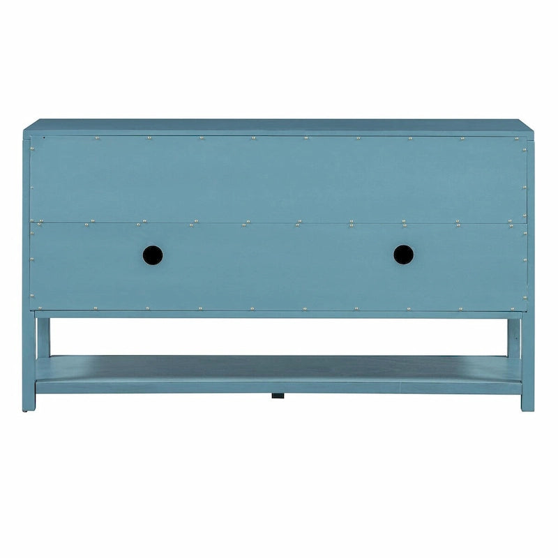 Natural Wood Console Table with Mirrored Doors - Acacia Legs