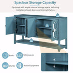 Natural Wood Console Table with Mirrored Doors - Acacia Legs