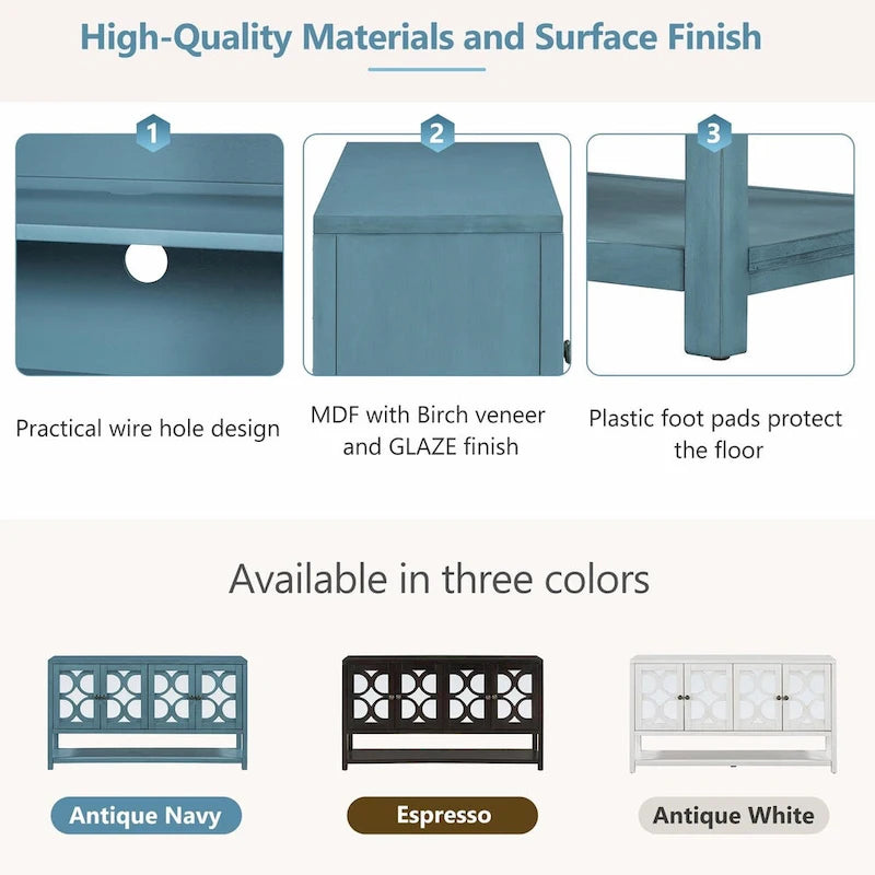 Natural Wood Console Table with Mirrored Doors - Acacia Legs