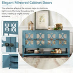 Natural Wood Console Table with Mirrored Doors - Acacia Legs