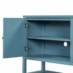 Natural Wood Console Table with Mirrored Doors - Acacia Legs