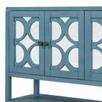 Natural Wood Console Table with Mirrored Doors - Acacia Legs