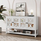 Natural Wood Console Table with Mirrored Doors - Acacia Legs