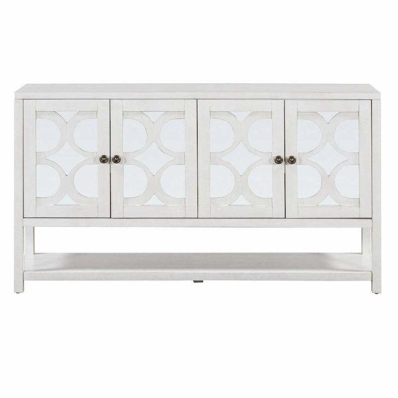 Natural Wood Console Table with Mirrored Doors - Acacia Legs