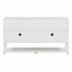 Natural Wood Console Table with Mirrored Doors - Acacia Legs