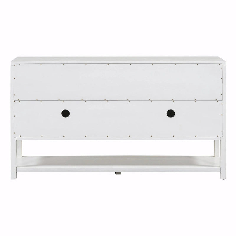 Natural Wood Console Table with Mirrored Doors - Acacia Legs