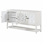 Natural Wood Console Table with Mirrored Doors - Acacia Legs