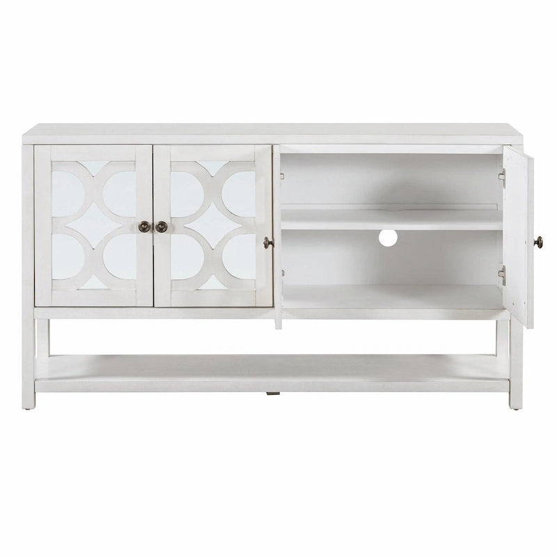 Natural Wood Console Table with Mirrored Doors - Acacia Legs