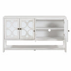 Natural Wood Console Table with Mirrored Doors - Acacia Legs