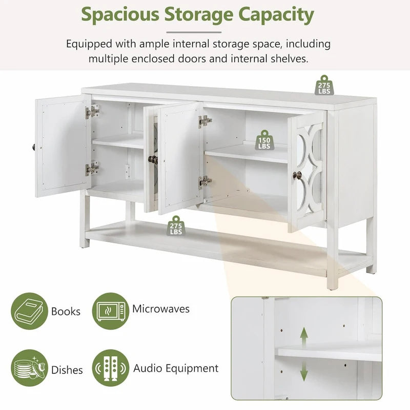 Natural Wood Console Table with Mirrored Doors - Acacia Legs