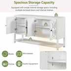 Natural Wood Console Table with Mirrored Doors - Acacia Legs