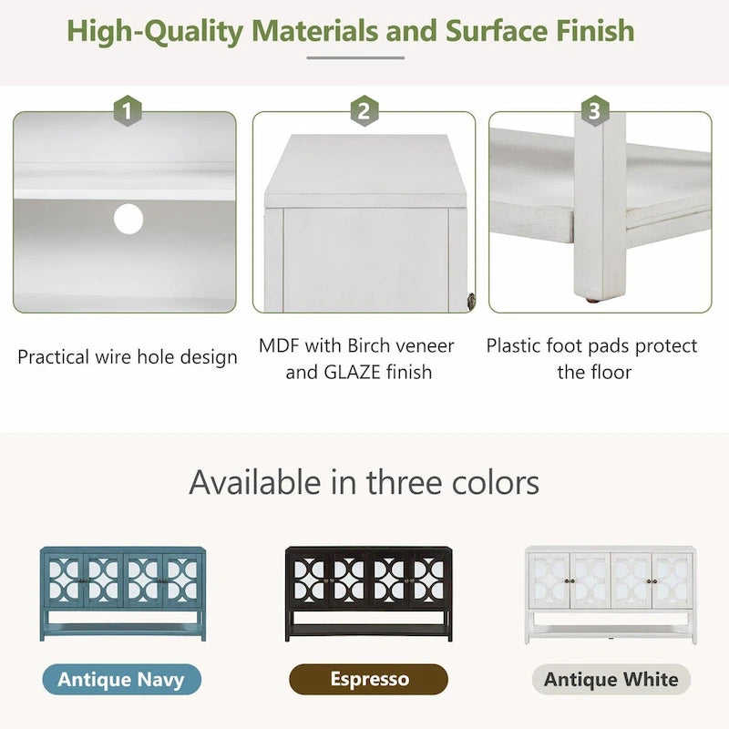 Natural Wood Console Table with Mirrored Doors - Acacia Legs