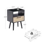 15.75Rattan End table with Power Outlet &USB PortsModern nightstand with drawer and solid wood legs,side table for living room