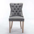 High-end Tufted Solid Wood Contemporary Flax Upholstered Linen Dining Chair with Wood Legs Nailhead Trim 2-Pcs Set