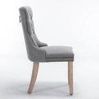 High-end Tufted Solid Wood Contemporary Flax Upholstered Linen Dining Chair with Wood Legs Nailhead Trim 2-Pcs Set