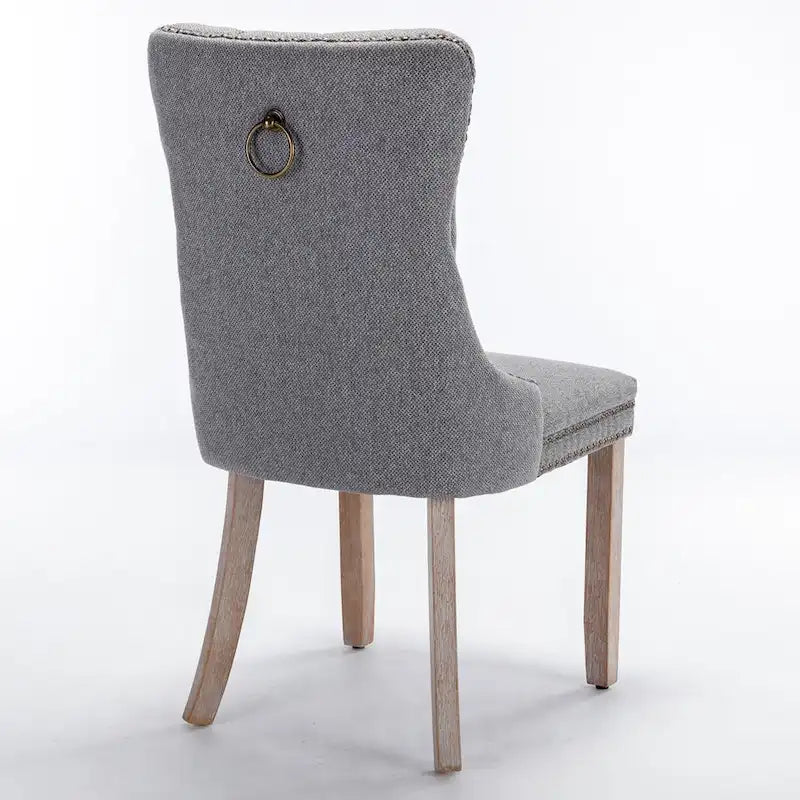 High-end Tufted Solid Wood Contemporary Flax Upholstered Linen Dining Chair with Wood Legs Nailhead Trim 2-Pcs Set