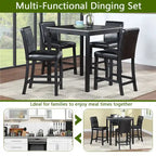 5 Piece Counter Height Table Set, Wooden Kitchen Table Set with Square Table and 4 Upholstered Chairs