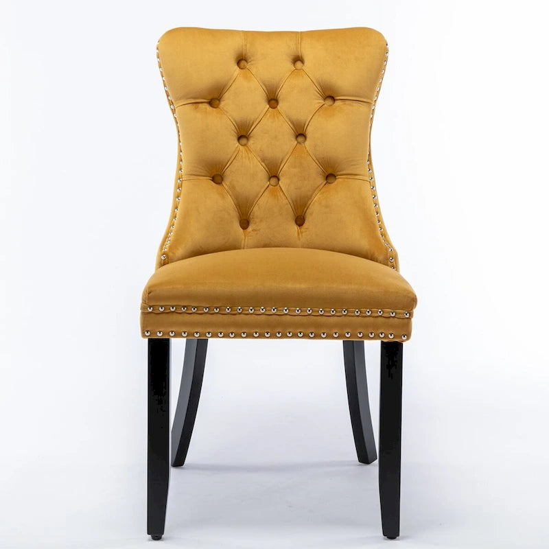 High-end Tufted Solid Wood Contemporary Velvet Upholstered Dining Chair with Wood Legs Nailhead Trim 2-Pcs Set,Gloden