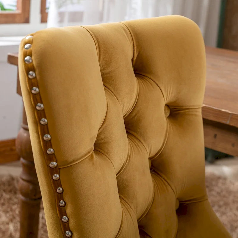 High-end Tufted Solid Wood Contemporary Velvet Upholstered Dining Chair with Wood Legs Nailhead Trim 2-Pcs Set,Gloden