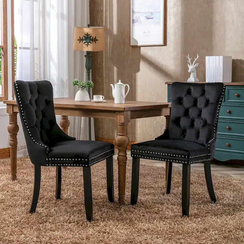 High-end Tufted Solid Wood Contemporary Velvet Upholstered Dining Chair with Wood Legs Nailhead Trim 2-Pcs Set,Gloden