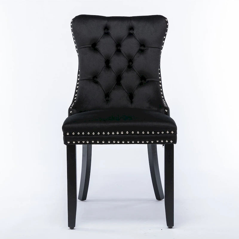 High-end Tufted Solid Wood Contemporary Velvet Upholstered Dining Chair with Wood Legs Nailhead Trim 2-Pcs Set,Gloden