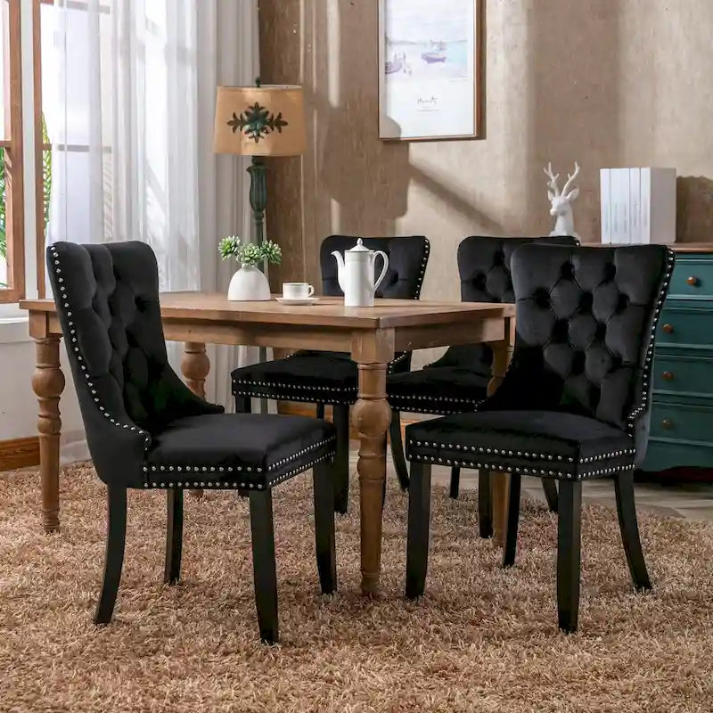 High-end Tufted Solid Wood Contemporary Velvet Upholstered Dining Chair with Wood Legs Nailhead Trim 2-Pcs Set,Gloden