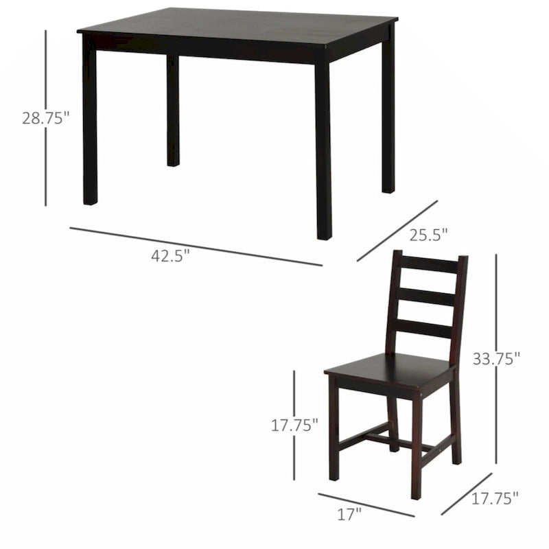 5 Piece Dining Room Table Set, Wooden Kitchen Table and Chairs for Dinette, Breakfast Nook, Chestnut Brown