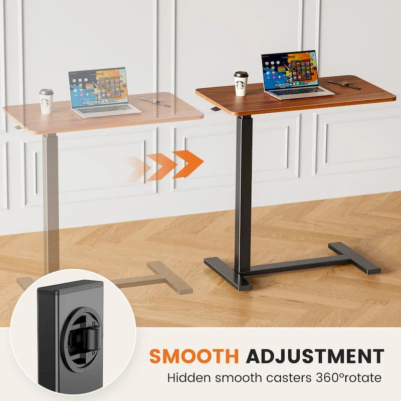 Adjustable Mobile L-Shaped Desk with Lockable Casters - White/Brown