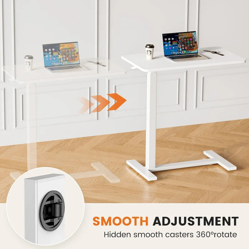 Adjustable Mobile L-Shaped Desk with Lockable Casters - White/Brown