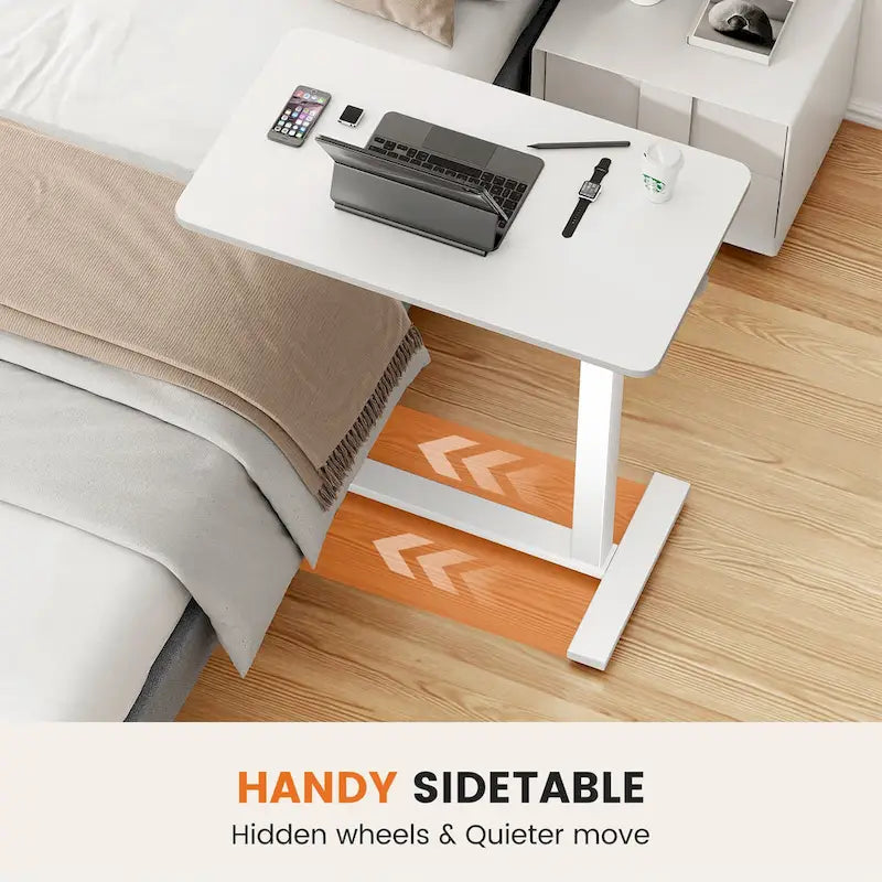 Adjustable Mobile L-Shaped Desk with Lockable Casters - White/Brown