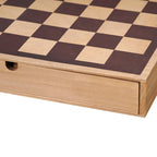 American Art Decor Wood Chess & Checkers Board Game Set with Drawer Tabletop Decor - 2.5 H x 16 L x 16 D