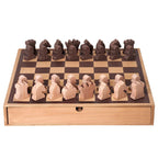 American Art Decor Wood Chess & Checkers Board Game Set with Drawer Tabletop Decor - 2.5 H x 16 L x 16 D