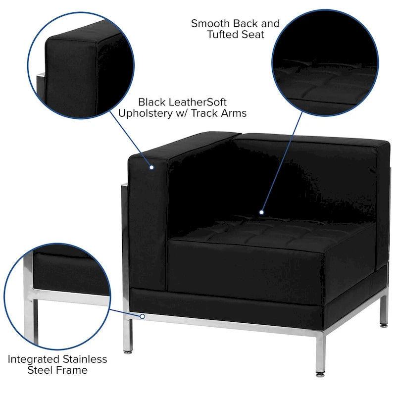 9 Piece LeatherSoft Modular Sectional Configuration - Stainless Steel Legs - 140.5W x 28.75 - 140.5D x 27.5H