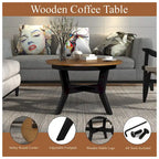 Mid Century Circle Wooden Coffee Table for Living Room Farmhouse