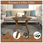 Mid Century Circle Wooden Coffee Table for Living Room Farmhouse