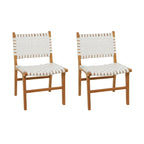 Leather Handmade Woven Dining Chair with Teak Wood Frame - Set of 2 Brown, White or Black- Roche River Decor