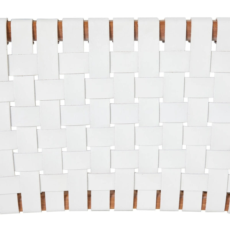 Woven Leather Dining Chairs with Teak Wood Frame - Set of 2