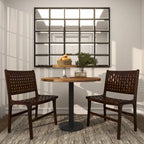 Woven Leather Dining Chairs with Teak Wood Frame - Set of 2