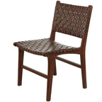 Woven Leather Dining Chairs with Teak Wood Frame - Set of 2